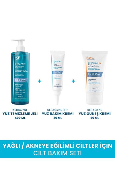Ducray Keracnyl 3’lü Set: Temizleme Jeli 400ml + Krem 30ml + Güneş Kremi SPF5...