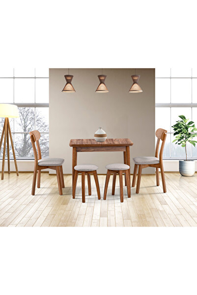 Mobilya Dükkanım İzmir Ceviz Masa & İzmir Sandalye & Tabure Takımı HDR1270 - MD