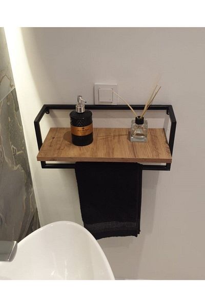lyla concept Defne Shelf Wall Mounted Towel Holder with Accessories, Shawl Hanger