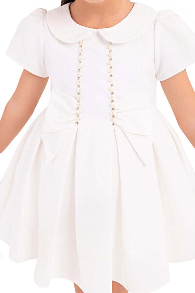 Pamina Elegant Dress for Girls, - White with Pearls, Matching Headband, 33217 - 80 cm, White