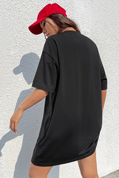 Know Φόρεμα από βαμβακερό χτενισμένο βαμβάκι 94cm Μαύρο California Printed