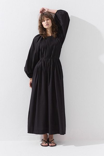 Hooopstore Μαύρο φόρεμα με ραβδώσεις βαμβακερό Voile