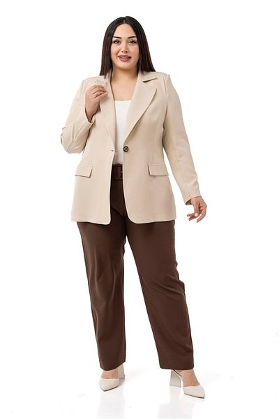 DISENTIS MODEST Plus Size Brown Trousers with Pleated Front Pockets and Belt