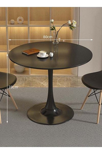 Taimi Round Dining Table Elegant Plastic 80x80x73cm Coffee Table for Living Room, Dining Room, Black