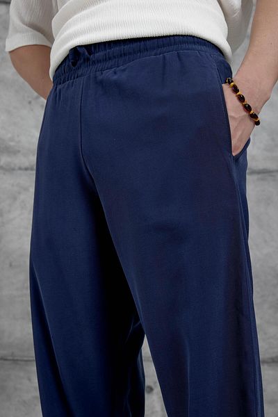 NOMARC Διπλό υφασμάτινο φαρδύ παντελόνι Navy Blue Kp