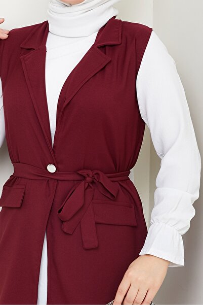 Bestenur Niyar Vest Pants Double Set 1530 - Claret Red