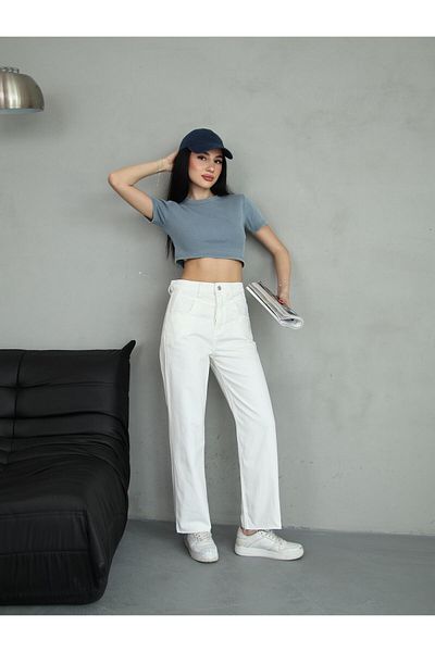 BPF White Mom Fit Straight Denim Pants