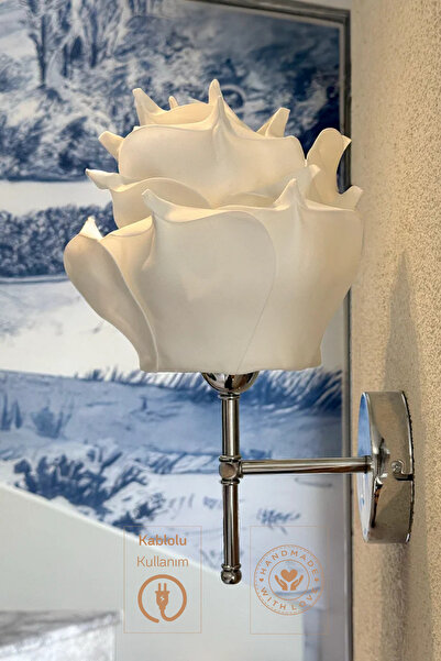 Maison Avf White Eva Rose Design Wired Sconce - Bottom Silver (Total Size 35 cm)