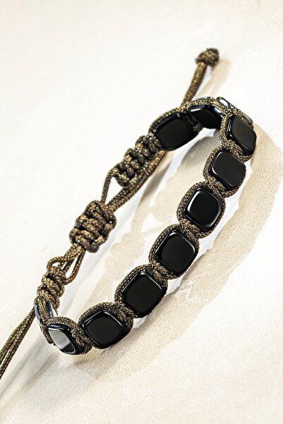 OSMANLI GÜMÜŞ Erkek Kadın Doğal Taş Bileklik - Siyah Hematit Doğal Taşlı Yeşi...