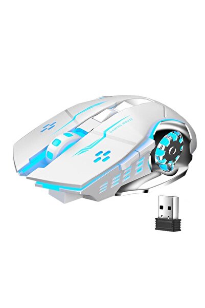 UpWay TW-Q13 Kablosuz Sessiz RGB LED Işıklı Şarjlı Ergonomik 2400DPI Gaming Mouse Beyaz