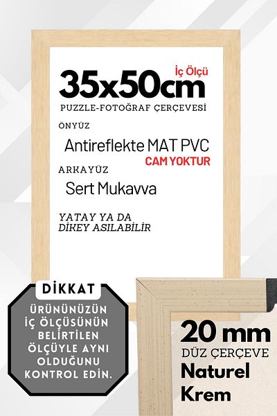 CreaWitch 20mm- 35X50 cm Transparent Matte Pvc Glassless Photo 500 Piece Puzzle Document Frame Horizontal Vertical