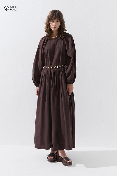 Hooopstore Φόρεμα με ραβδώσεις Cotton Voile καφέ