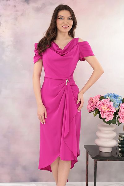 Bemar Occasional cyclamen dress with ruffles and asymmetrical hem