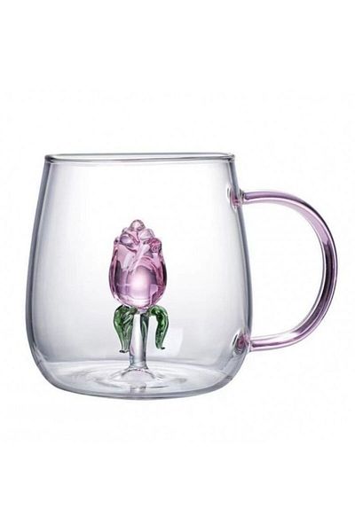 ECARLA Mug with glass tulip inside, double walls, borosilicate glass, 400 ml, SZK129