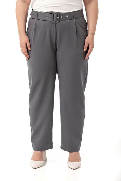 DISENTIS MODEST Plus Size Anthracite Trousers with Pleated Front Pockets and Belt