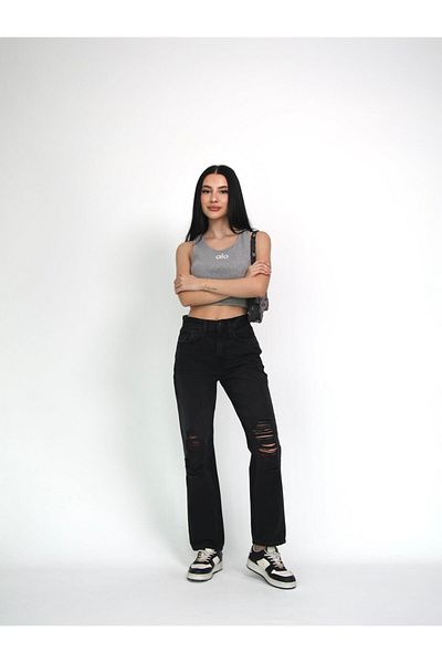 BPF High Waist Mom Mold Frayed Denim Jeans