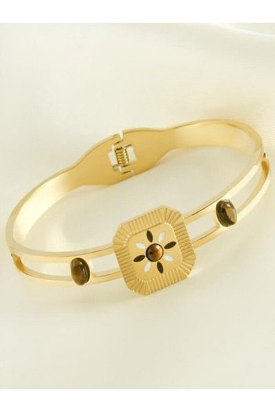 CADI BOUTİQUE Tiger Eye Luxury Steel Handcuff Bracelet