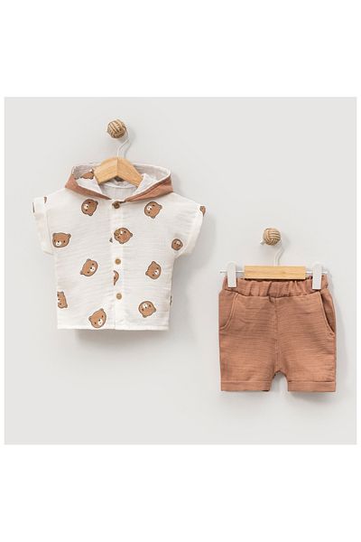 Butik Bebi̇too Baby Boy 9-12-18 Months Muslin Set with Teddy Bear