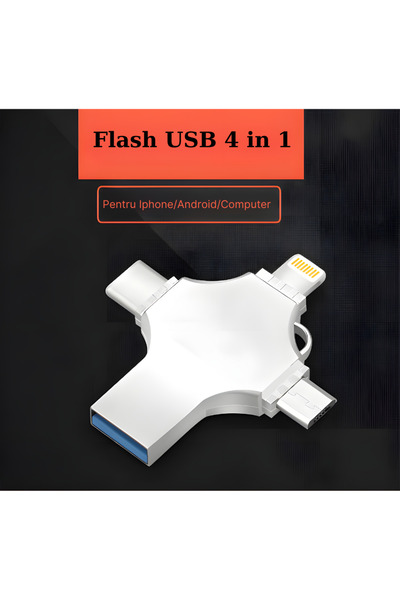 MaGeCa Stick de memorie metalic MaGeCa® 64 GB, Multi port 4 in 1, USB 3.0/ USB Type-C/ Lightning/ Micro-USB