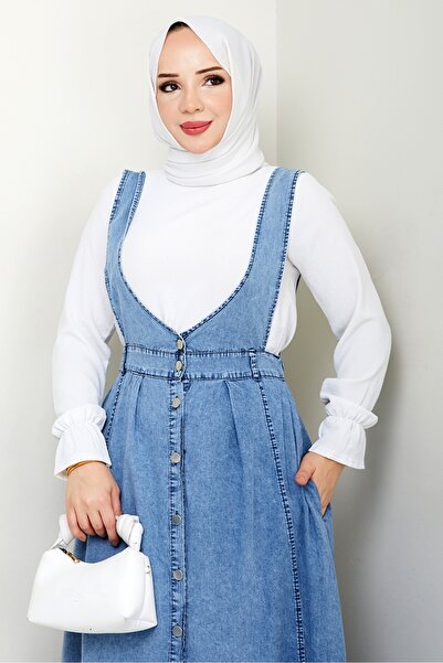 Bestenur Ayzel Buttoned Denim Gilet 1533 - Σκούρο Μπλε