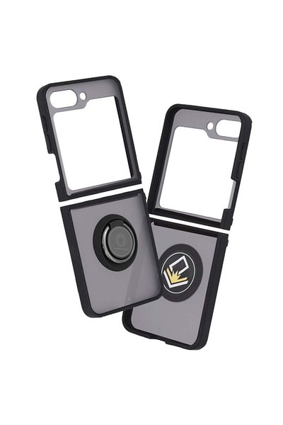 SKYDDAR INNOVATION Case for Samsung Galaxy Z Flip5, Glinth with 360° Magnetic Rotating Ring, Black, sticker set