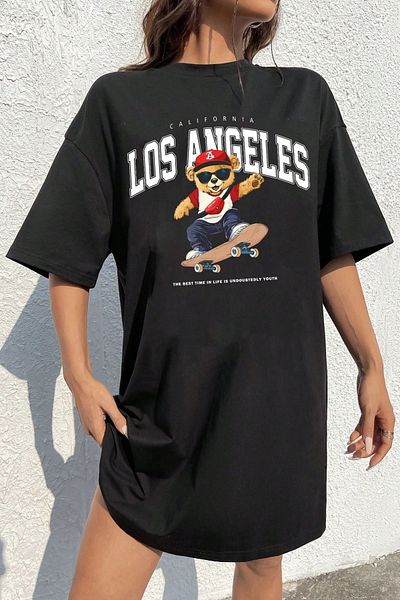 Know Cotton Combed 94cm Black Losangeles Printed Dress
