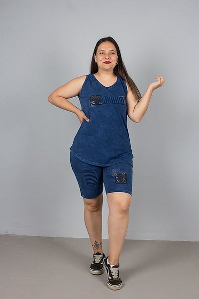 Truva XXL طقم علوي وسروال قصير قطني ممشط قابل للغسل مقاس كبير