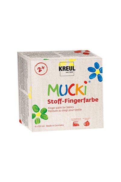 Kreul Vopsea textilă cu degete Mucki, set de 4 x 150 ml