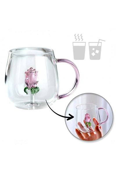 ECARLA Mug with glass tulip inside, double walls, borosilicate glass, 400 ml, SZK129