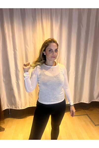 SED4NINBUTİK KADIN KREM RENGİ TRANSPARAN ÖRME İNCE BODY