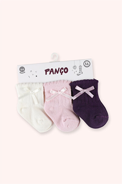 Panço Kız Bebek Fiyonklu Renkli Soket Çorap Set