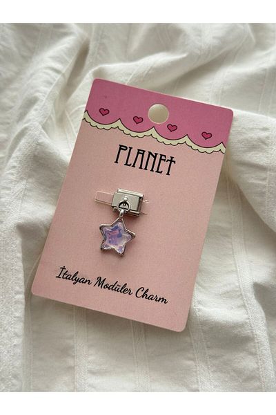 Planet Butik Purple Hologram Italian Charm with Hanging Card