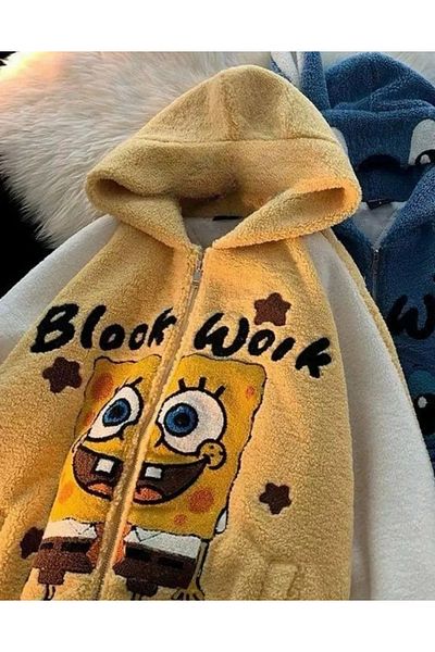 ÖZGESTORE Y2K Sponge Bob Star Detailed Plush Jacket