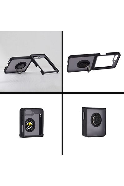 SKYDDAR INNOVATION Case for Samsung Galaxy Z Flip5, Glinth with 360° Magnetic Rotating Ring, Black, sticker set