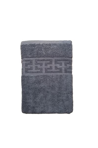 Kotonia Home Greek Border Jacquard Bath Towel - 100% Cotton, 70x130 Cm, 500g/sqm, Anthracite Grey