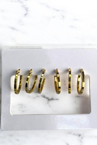 stainles steel Set of 6 Gold Color Steel Hoop Earrings