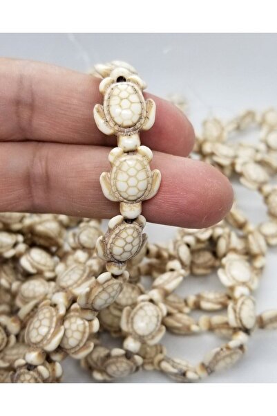 ella'nın çarşısı Mărgele ceramice de culoare crem Turtle, 1 șirag, 22 bucăți....