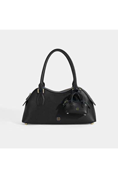 Desa Kadın Siyah Deri Çanta Aksesuarlı Büyük Omuz Çantası