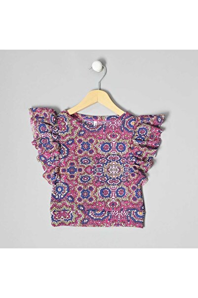 BLR KİDS Girl's Summer Ethnic Patterned Hat Bottom Top Suit