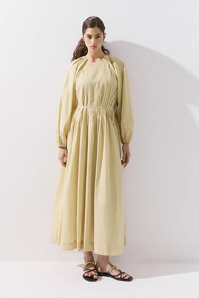 Hooopstore Φόρεμα με ραβδώσεις Cotton Voile Butter Yellow