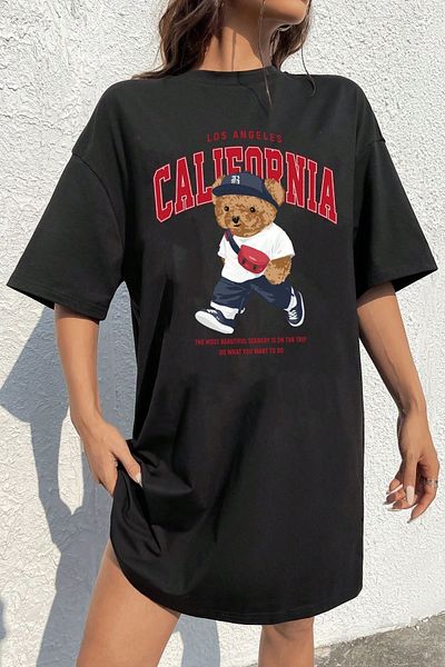 Know Cotton Combed 94cm Black California Printed Dress