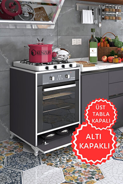 Kenzlife Ankastre Modülü Kabini Krom Gri Fırın Ocak Dolabı Kapaklı Ayaklı Sab...