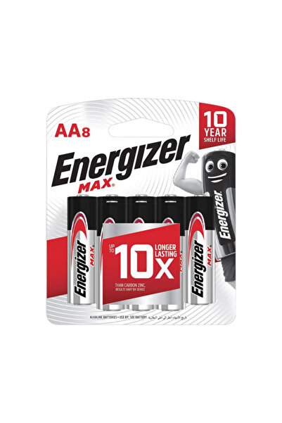 Energizer 8 قطع من بطاريات AA القلوية طويلة الأمد بقوة 1.5 فولت كحد أقصى