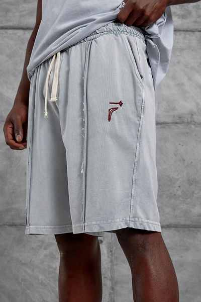 NOMARC Gray Piece Embroidery Detailed Washed Shorts