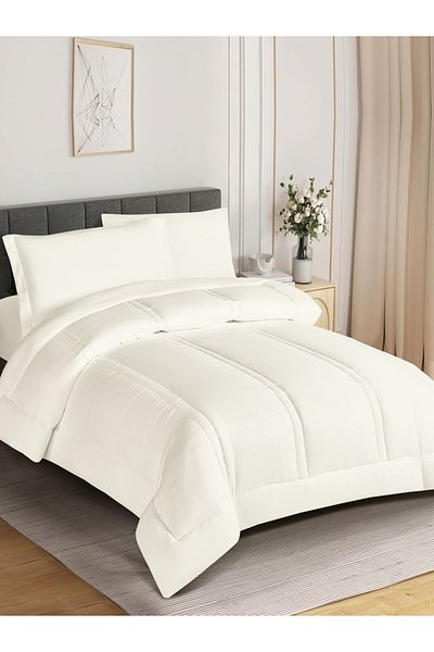 Donetella Comforter Set Single Size, 4-Pcs, 170x230 cm, Striped, All Season, Microfiber, 350 GSM