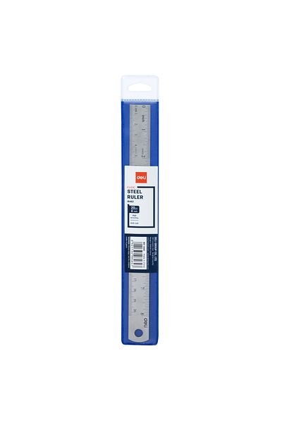Deli مسطرة ديلي E8462 الفولاذية، 20 سم (8 بوصة)، مقياس متري/بوصة، فضية - للاستخدام الدقيق