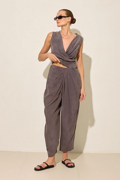 Setre Coffee Waist Detailed Relaxed Cut Pants