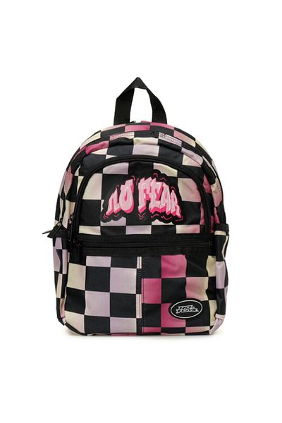 No Fear School Bag 03580 Pink Yellow Checkerboard Three Compartments