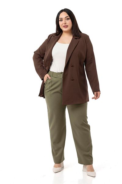 DISENTIS MODEST Plus Size Khaki Trousers with Pleated Front Pockets and Belt
