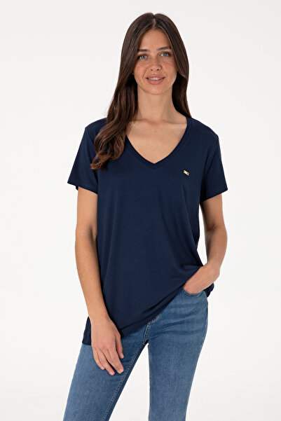 U.S. Polo Assn. Kadın Lacivert Modal Karışımlı V Yaka Basic Tişört 50305773-V...